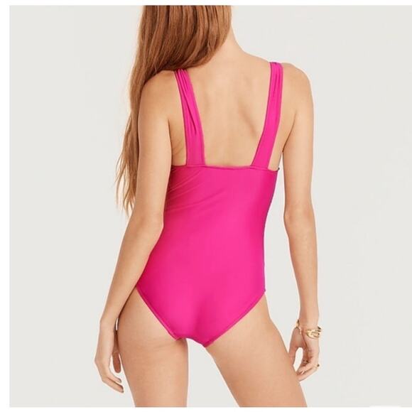 NWT J. Crew Ruched V-Neck One Piece Swimsuit Radiant Fuchsia Size 12 - Picture 3 of 11